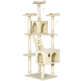 PawHut Rascador con árbol y poste beige para gatos