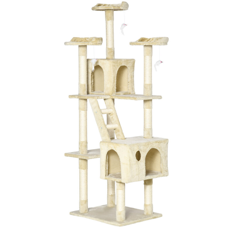 PawHut Rascador con árbol y poste beige para gatos