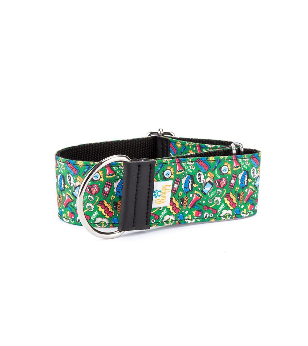 Pamppy galgo speedy collar regulable c&oacute;mic mouth verde para perros, , large Imagen numero 1