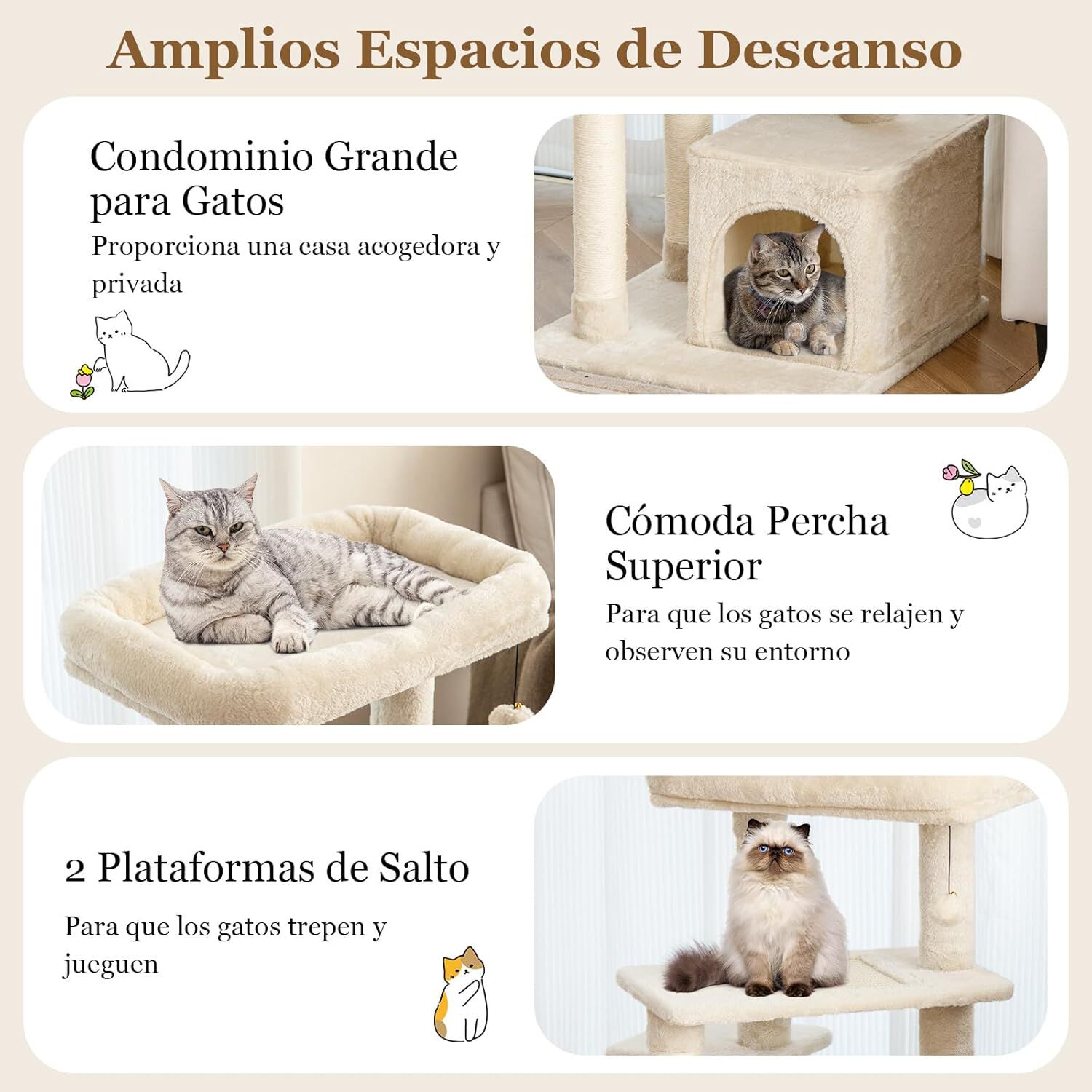 COSTWAY Árbol para Gatos de 4 Niveles, Torre para Gatos con Postes para Rascar, Plataforma Superior de Felpa, Condominio para Gatos, Área de Juegos para Gatitos, árbol de Actividad Interior (Beige) thumbnail