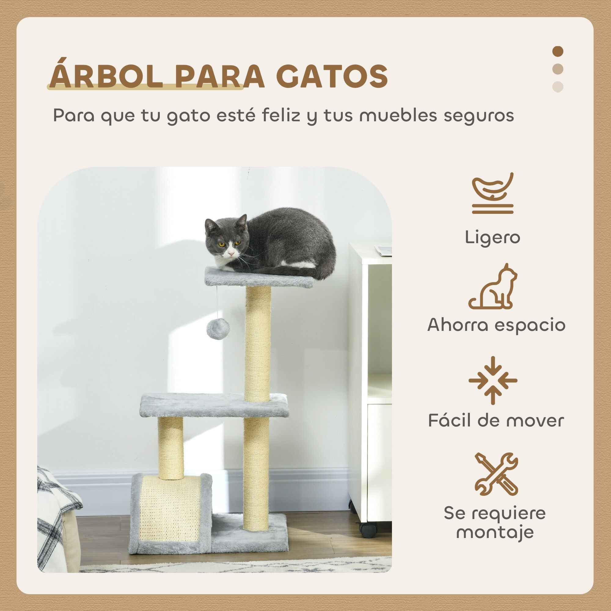 PawHut Árbol para Gatos Gris Claro thumbnail
