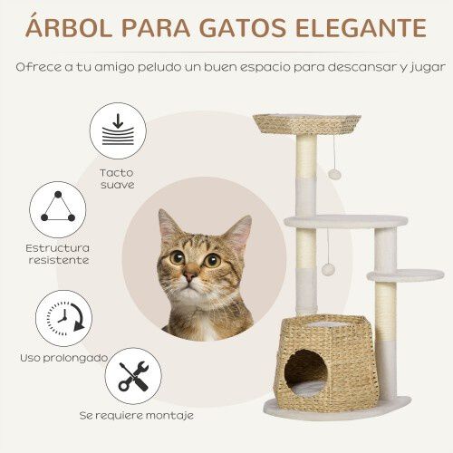 PawHut &aacute;rbol rascador de sisal madera natural para gatos, , large Imagen numero 4