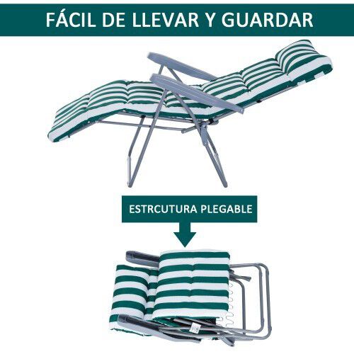 Tumbonas plegables y reclinables con reposapi&eacute;s color Verde, , large Imagen numero 4