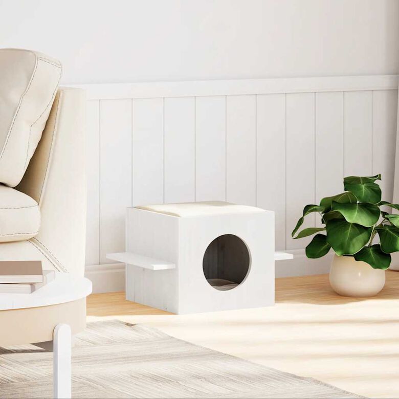 vidaXL Casa de madera maciza pino blanca para gatos thumbnail