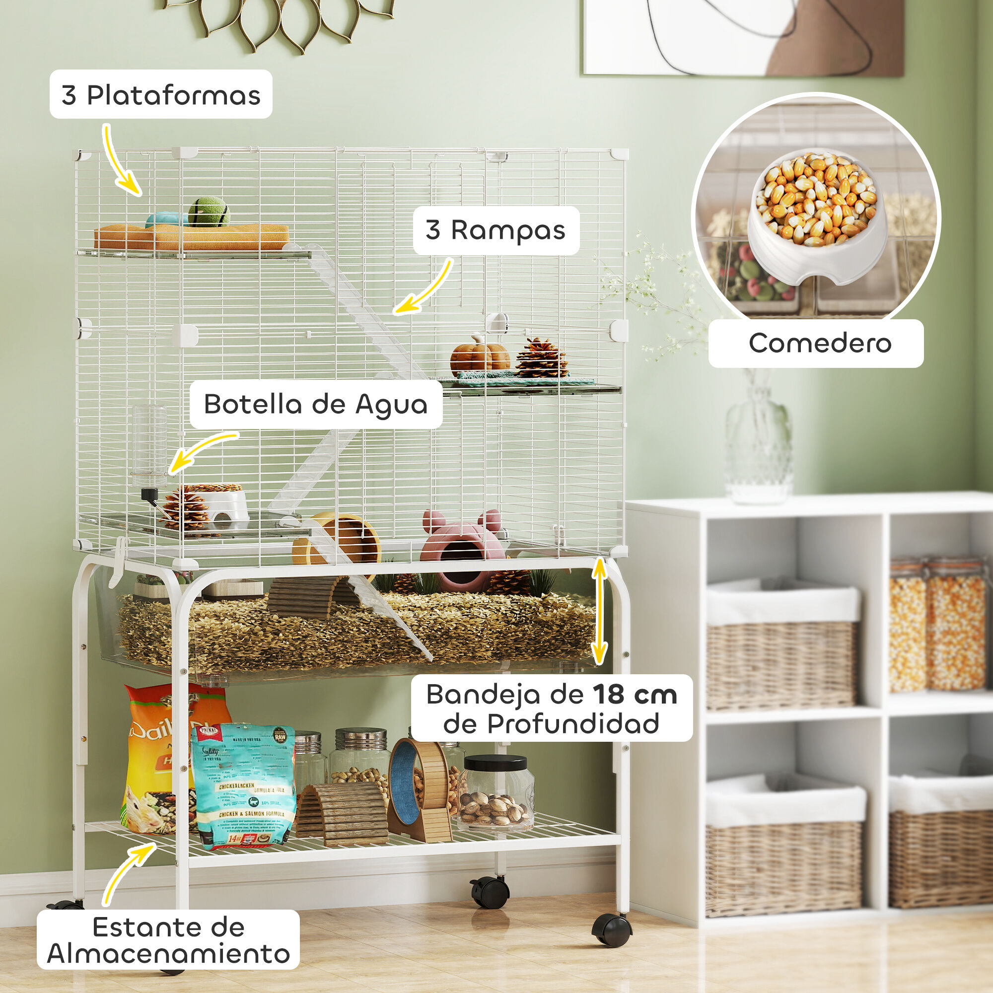 PawHut Jaula Animales Pequeños Blanco thumbnail