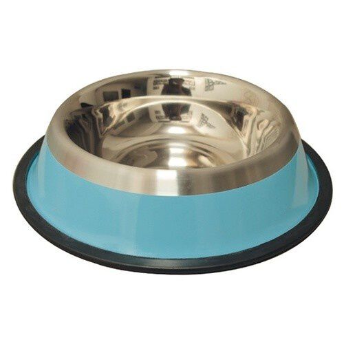 Comedero antideslizante de acero inoxidable con franja azul para perros, , large Imagen numero 1