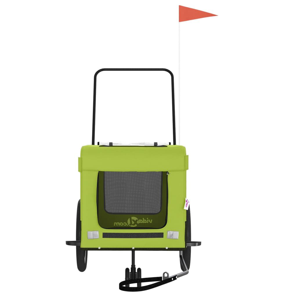 vidaXL Remolque de bicicleta mascotas hierro tela Oxford verde negro, , large Imagen numero 4