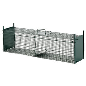 PawHut Trampa para Animales Vivos Jaula de Captura Metálica con 2 Puertas Asa para Conejos Visones Zorros Pequeños 100x25x28 cm Verde Oscuro