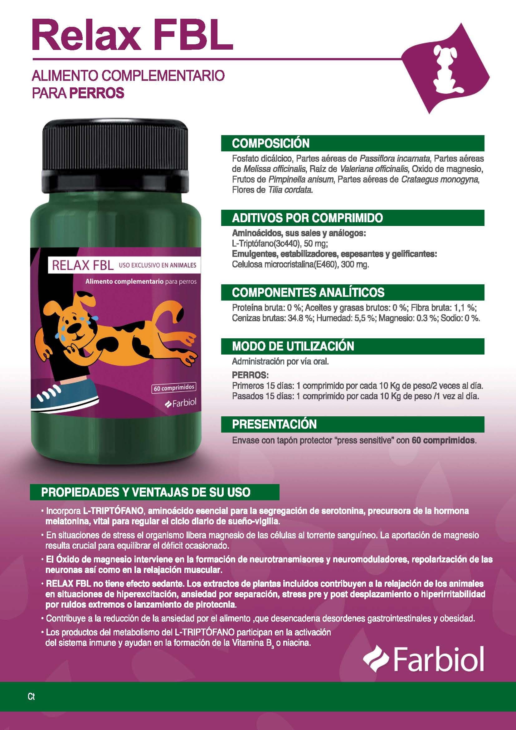 Farbiol Suplemento alimenticio Relax FBL sedante para perros thumbnail