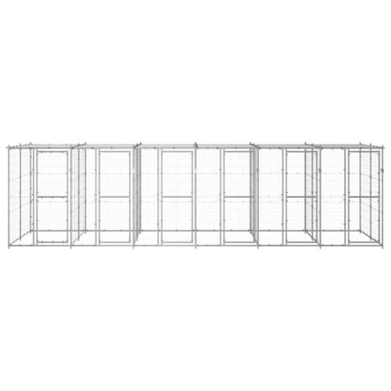 Vidaxl perrera con toldo superior plateada para perros thumbnail