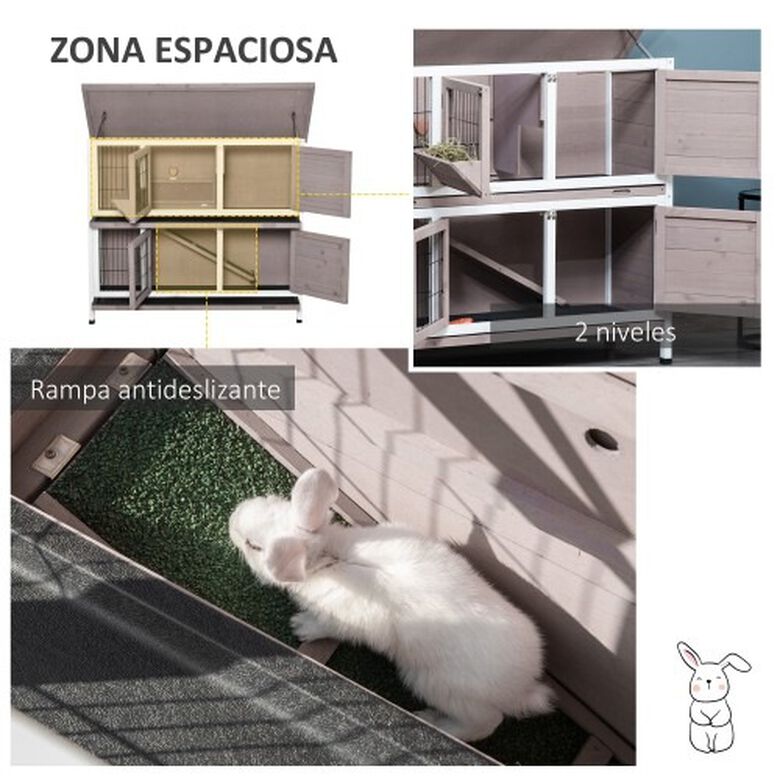 PawHut jaula de madera dos niveles para conejos thumbnail