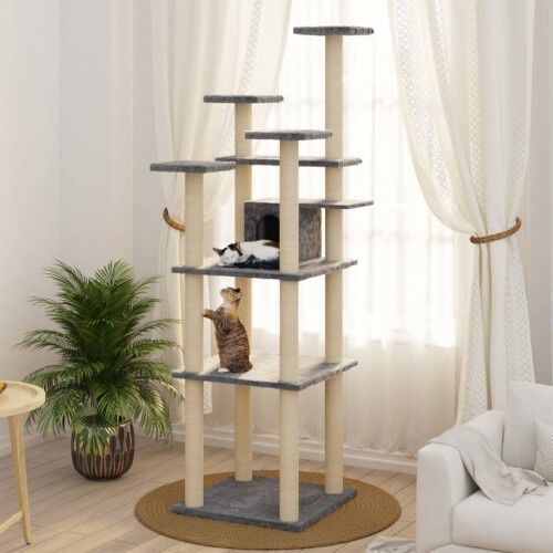 Vidaxl rascador &aacute;rbol con casa gris oscuro para gatos, , large Imagen numero 2