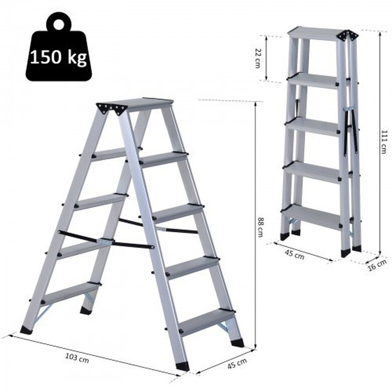 Escalera de tijera plegable Homcom color Metal, , large image number null
