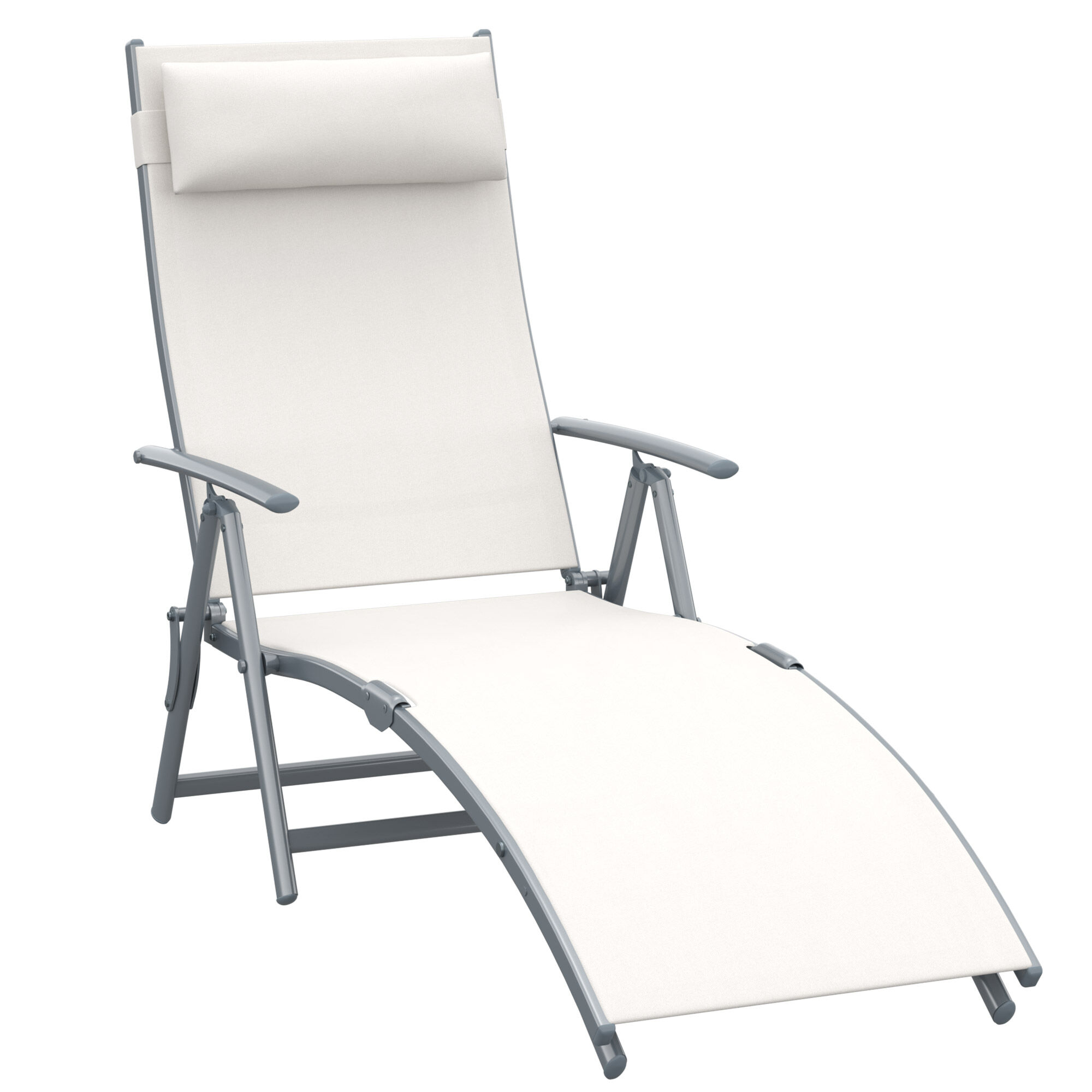 Outsunny Tumbona Plegable Tumbona de Jard&iacute;n con Respaldo Ajustable en 7 Niveles Almohada y Reposabrazos Carga 165 kg para Piscina Terraza Camping 137x63,5x100,5 cm Beige, , large Imagen numero 1