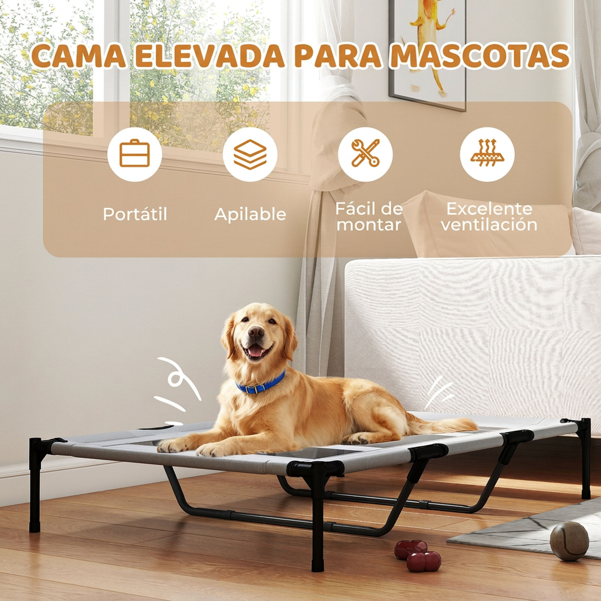 PawHut Cama Elevada Perro Gris Claro, , large Imagen numero 5