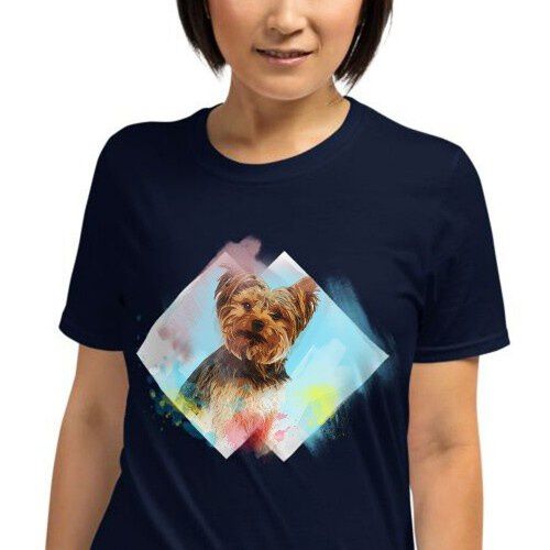 Mascochula camiseta mujer acuarela personalizada con tu macota azul marino thumbnail