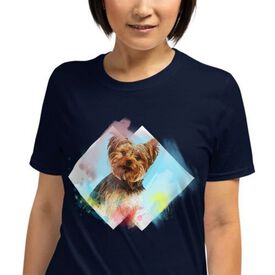Mascochula camiseta mujer acuarela personalizada con tu macota azul marino
