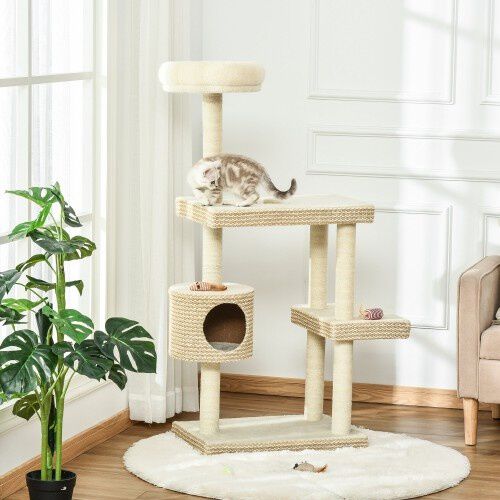 PawHut &aacute;rbol con cueva m&uacute;ltiples plataformas color Beige, , large Imagen numero 2