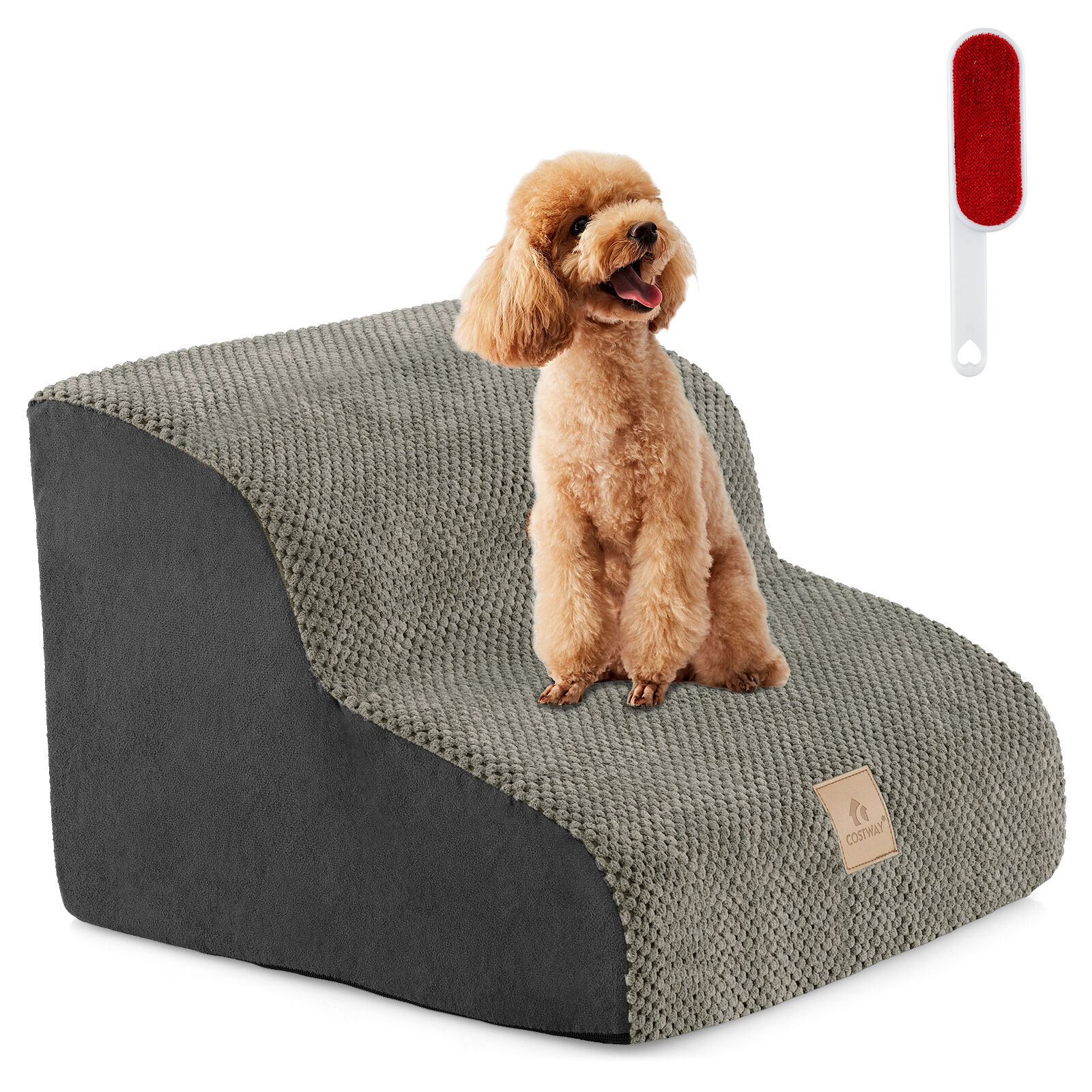 COSTWAY Rampa para Perros de Espuma, Escalera Suave para Mascotas de 2 Niveles con Funda Lavable, Pasos para Perros en Pendiente para Sof&aacute; (Gris), , large Imagen numero 1