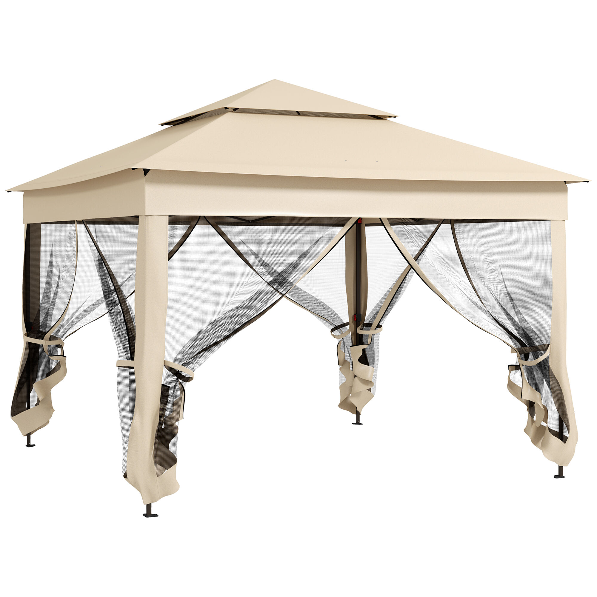 Outsunny Carpa Plegable 325x325x270 cm Cenador de Jard&iacute;n Gazebo con Doble Techo Paredes Laterales Desmontables y Marco Met&aacute;lico para Camping Fiestas Crema, , large Imagen numero 1