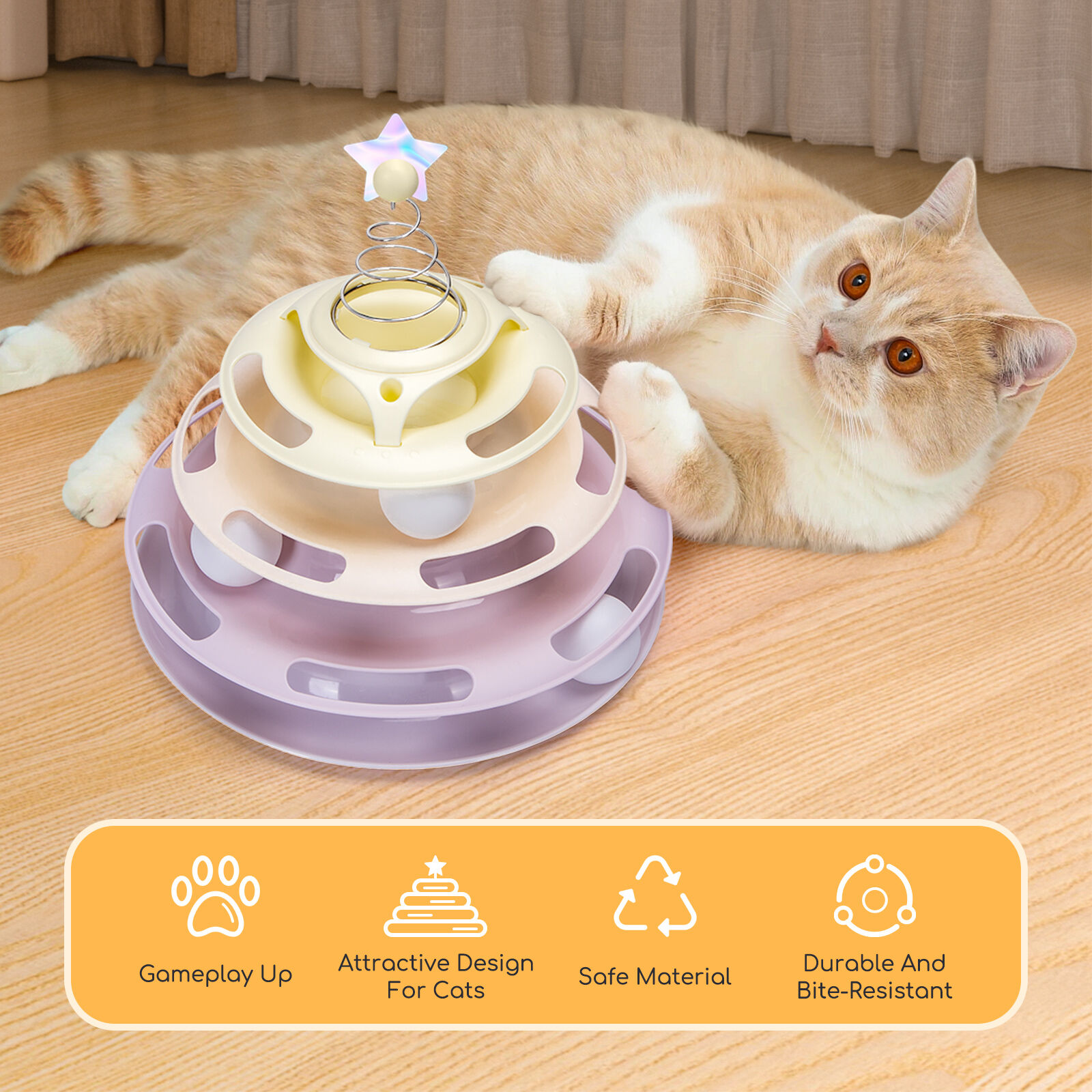 Nobleza Cat Juguete para Gatos, Juguetes Interactivo con Dise&ntilde;o de Torre con 3 Pelotas de 3 Niveles, , large Imagen numero 4