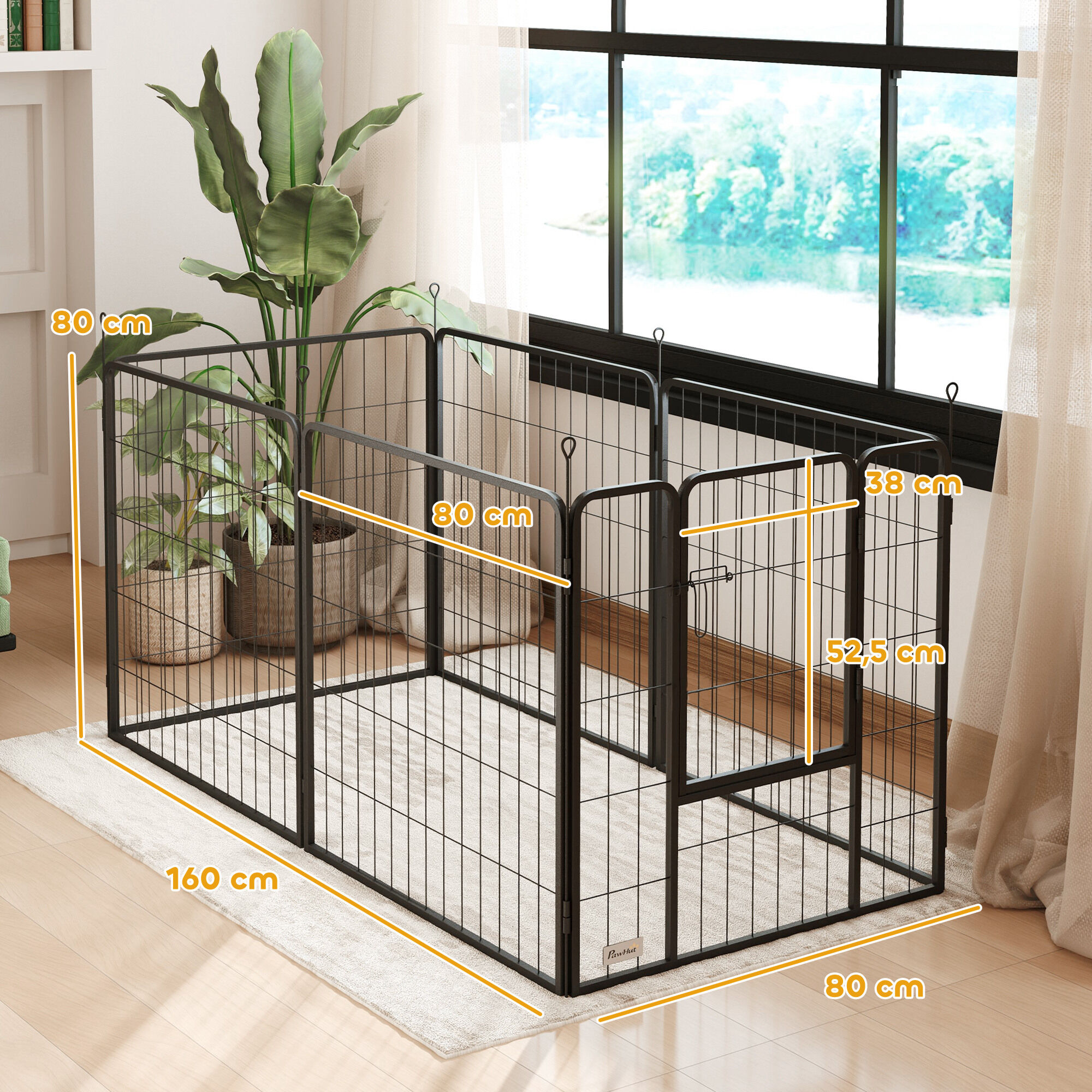PawHut Parque para Perros de 6 Paneles de 80 cm de Altura, Vallas para Perros de Acero Plegable, con Puerta, para Interior y Exterior, Negro thumbnail