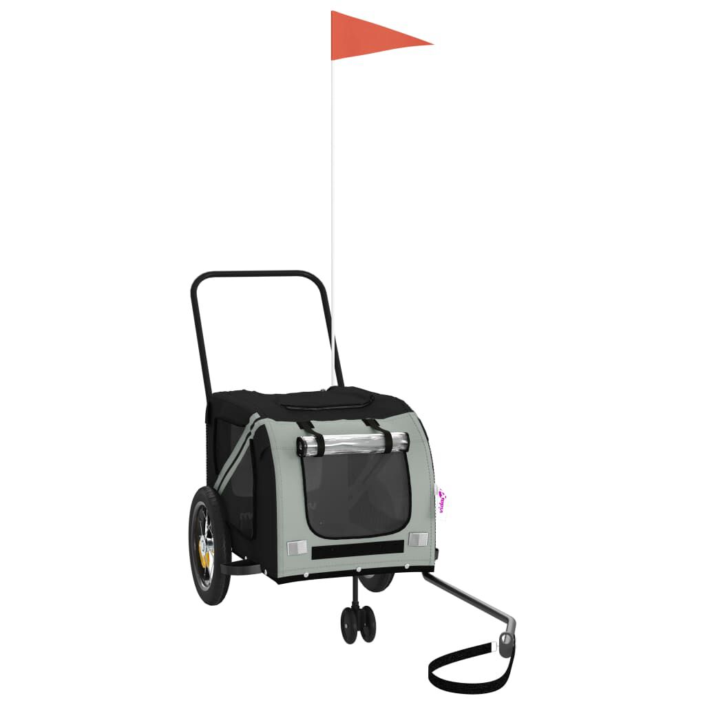 vidaXL Remolque de bicicleta mascotas hierro tela Oxford gris negro, , large Imagen numero 1