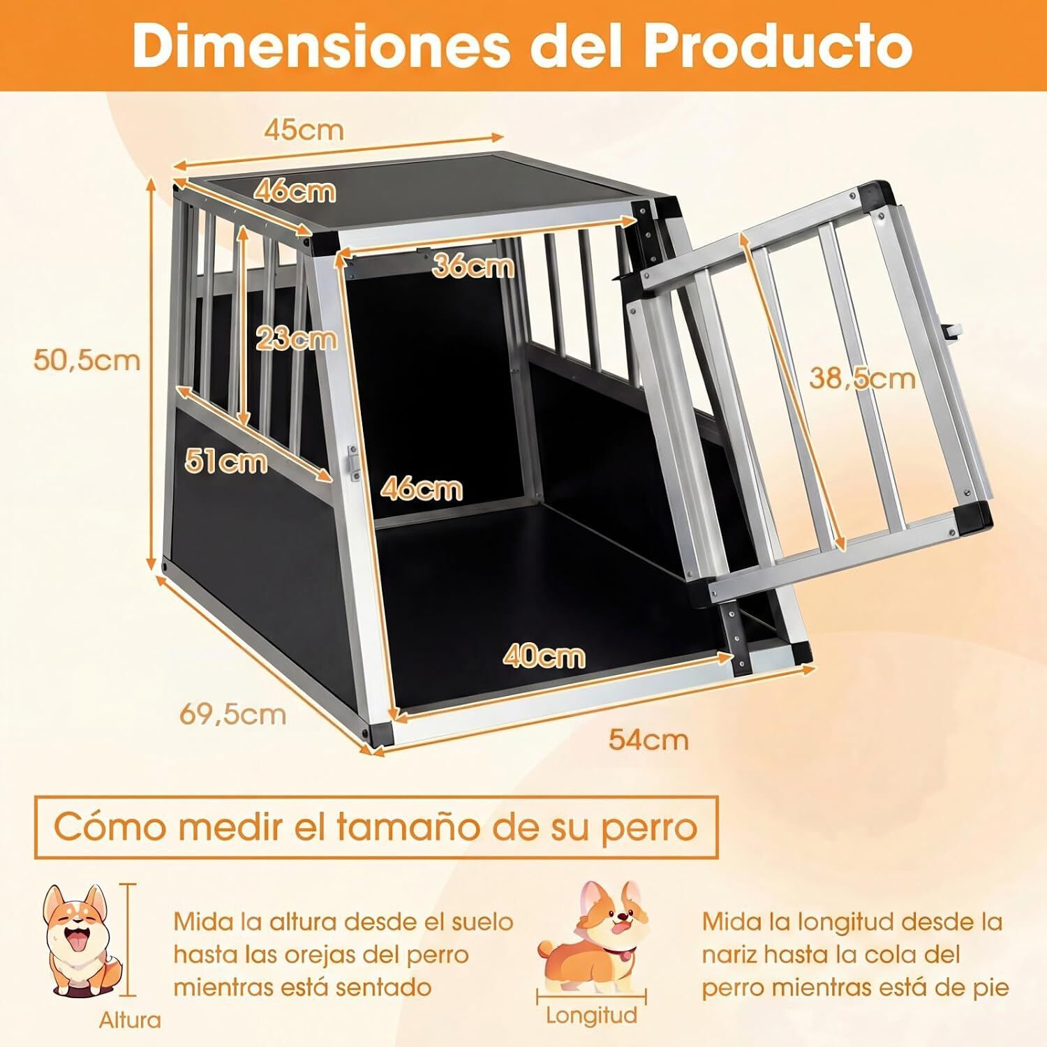 COSTWAY Transport&iacute;n para Perros y Gatos, Jaula para Perros de Aluminio con Cerradura y Separador, Transport&iacute;n de Viaje para Perros Peque&ntilde;os y Medianos, Resistente a Mordeduras, 69,5 x 54 x 50,5 cm, , large Imagen numero 5
