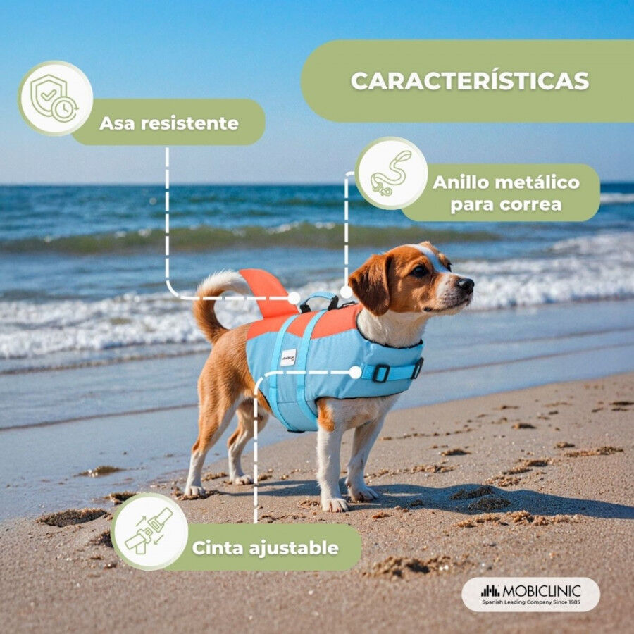 Chaleco salvavidas Mobiclinic para perros Arn&eacute;s ajustable Anilla para correa Asa ligera Aleta decorativa Sharky L, , large Imagen numero 4