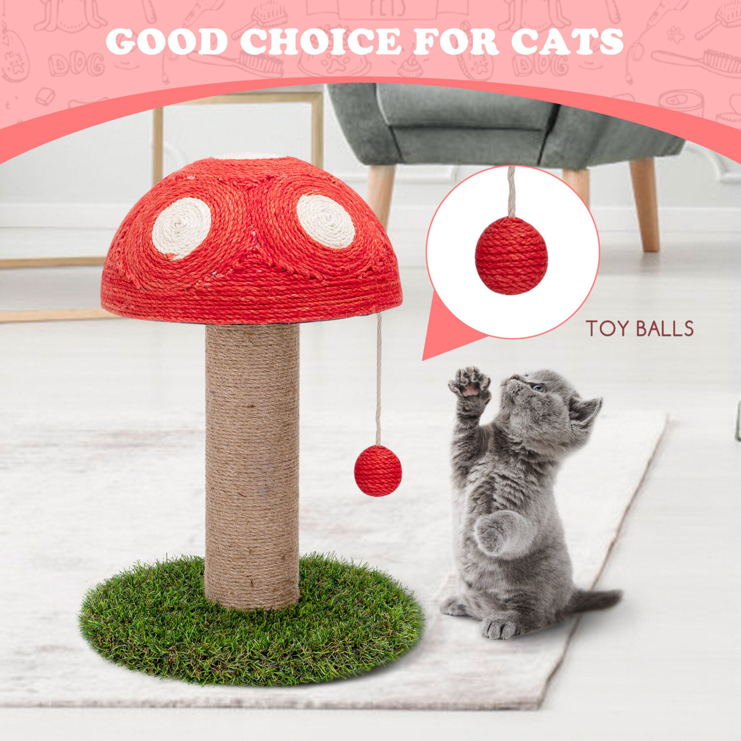 Nobleza &ndash; Poste rascador para gatos de sisal con juguete. Peque&ntilde;o Medidas: L29*W29*H47CM, , large Imagen numero 3