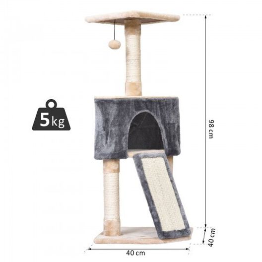 Rascador con cueva PawHut para gatos color Gris/Beige, , large image number null