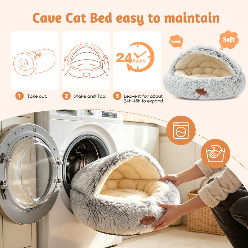 Nobleza Cama Cueva Calmante para Gatos y Perros Peque&ntilde;os (50 cm) - Cama Donut Redonda de Felpa Ultrasuave, Nido Antiestr&eacute;s Lavable con Coj&iacute;n Mullido y Base Antideslizante para Mascotas, Gris, , large Imagen numero 5