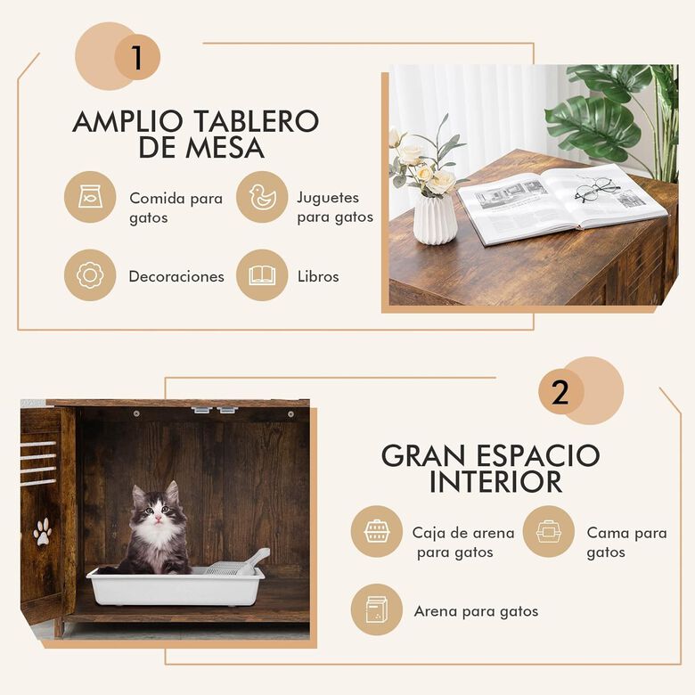 COSTWAY Mueble Arenero con Doble Puerta y Baño Oculto para gatos thumbnail