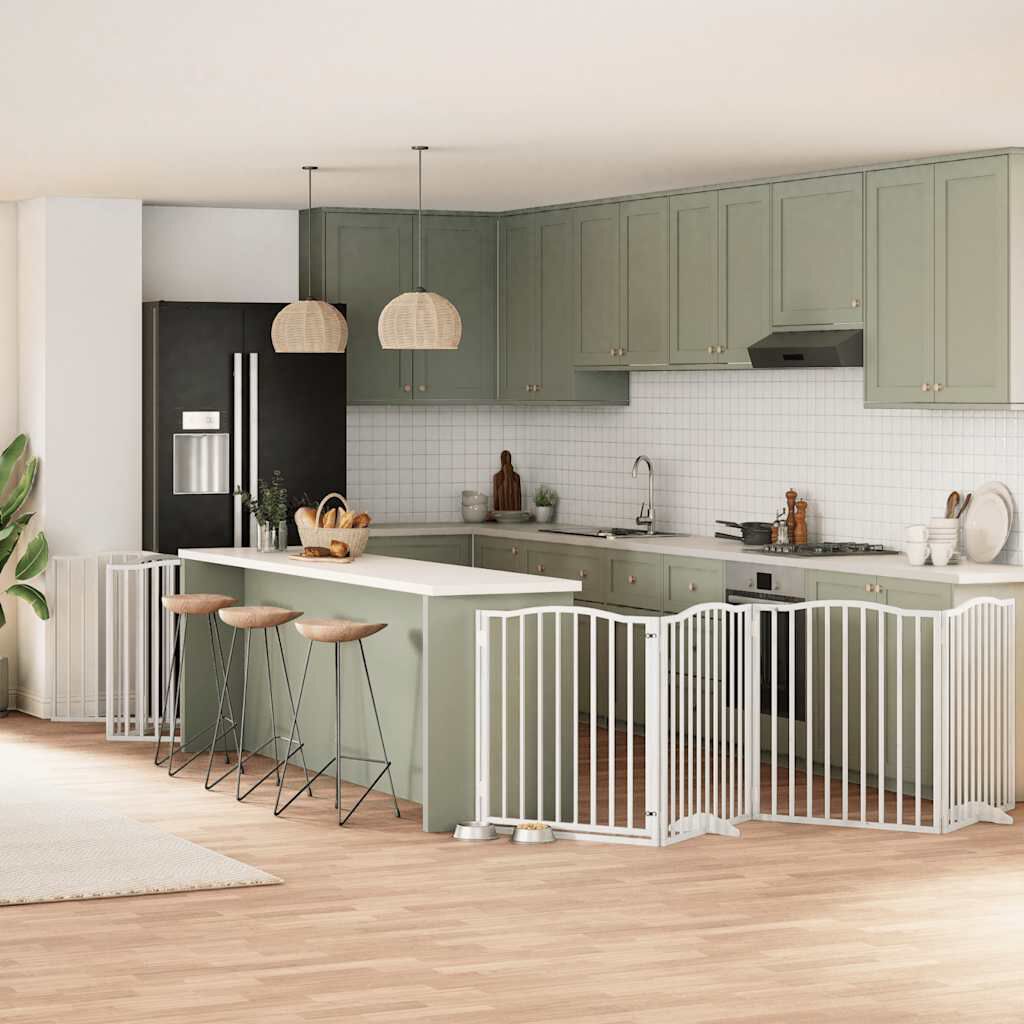 vidaXL Puerta de perros plegable 12 paneles madera &aacute;lamo blanca 960 cm, , large Imagen numero 2