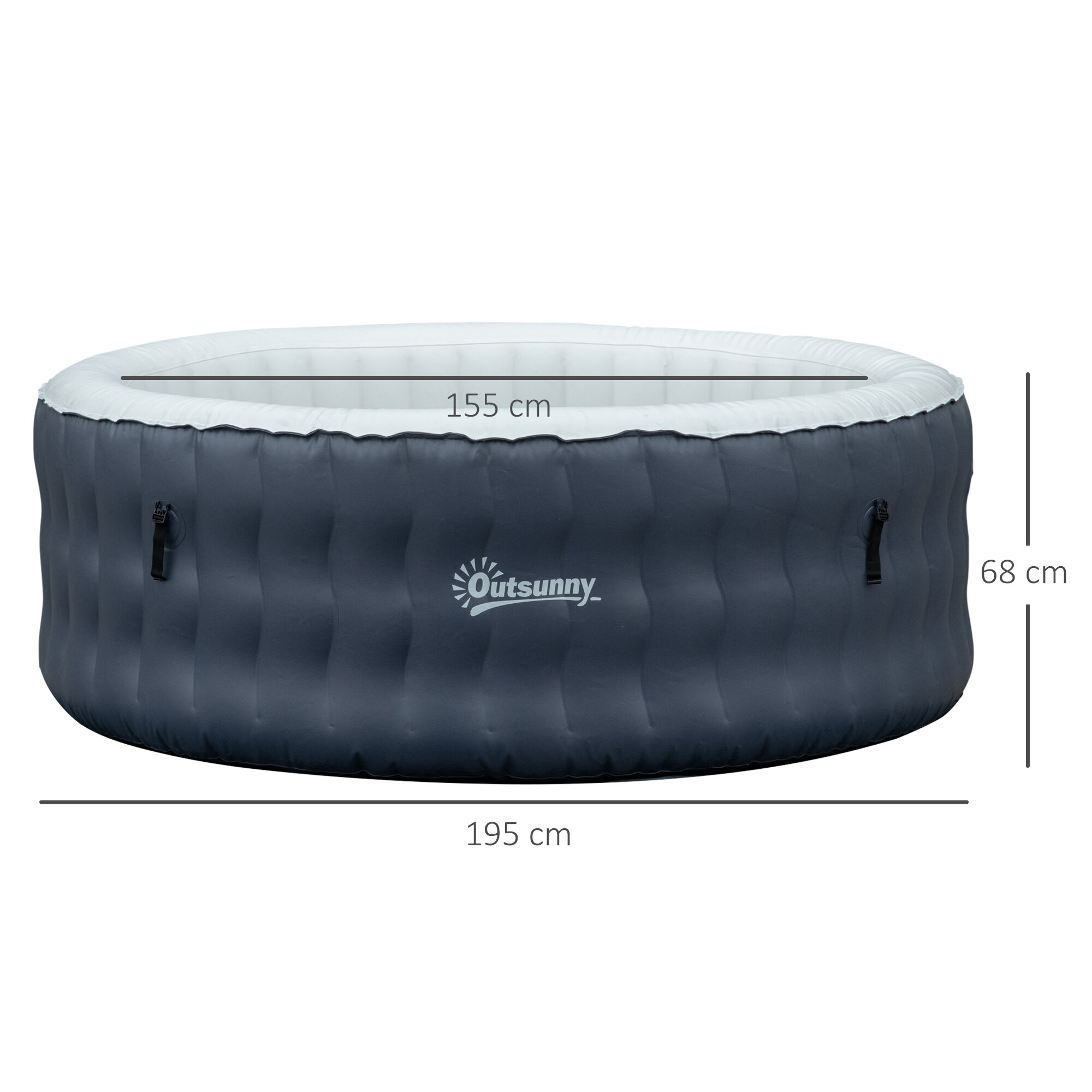 Outsunny Spa Hinchable Redondo para 4 Personas 950L Ba&ntilde;era de Hidromasaje Hinchable para Exteriores &Oslash;195x68 cm con 108 Chorros de Masaje Control Remoto y Funda Protectora Azul, , large Imagen numero 3