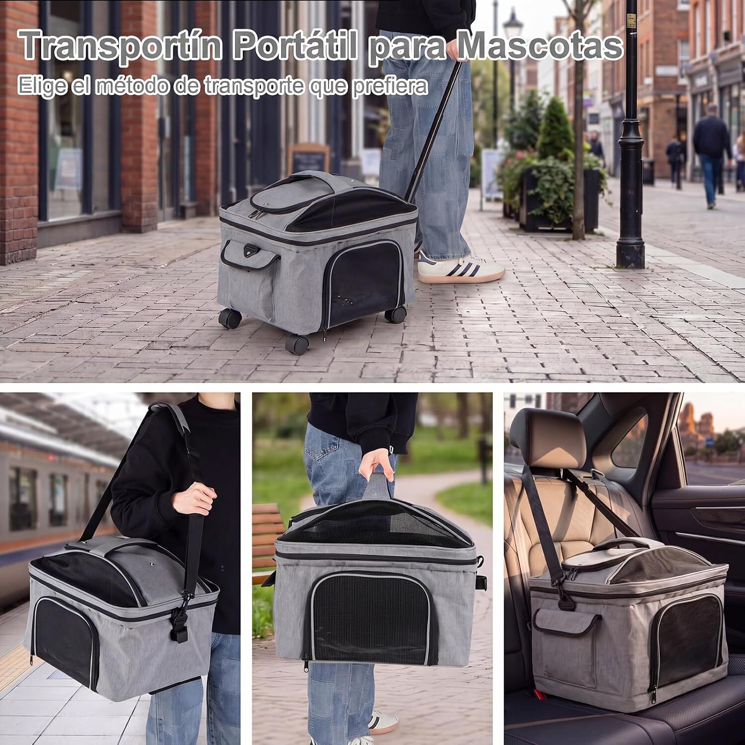 COSTWAY Transport&iacute;n para Mascotas con Ruedas y Asa Telesc&oacute;pica, , large Imagen numero 3