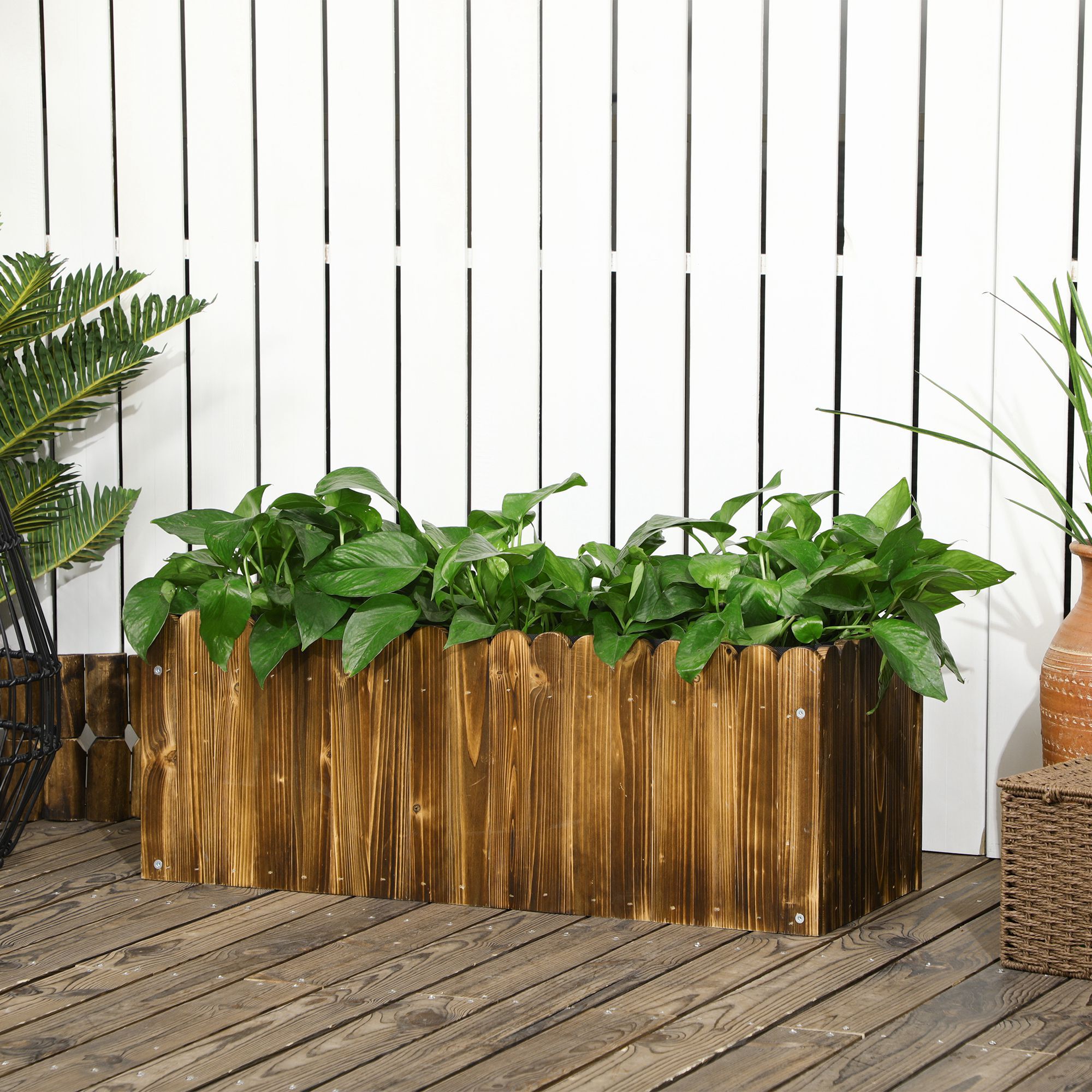 Outsunny Jardinera de Madera Carbonizado, , large Imagen numero 2
