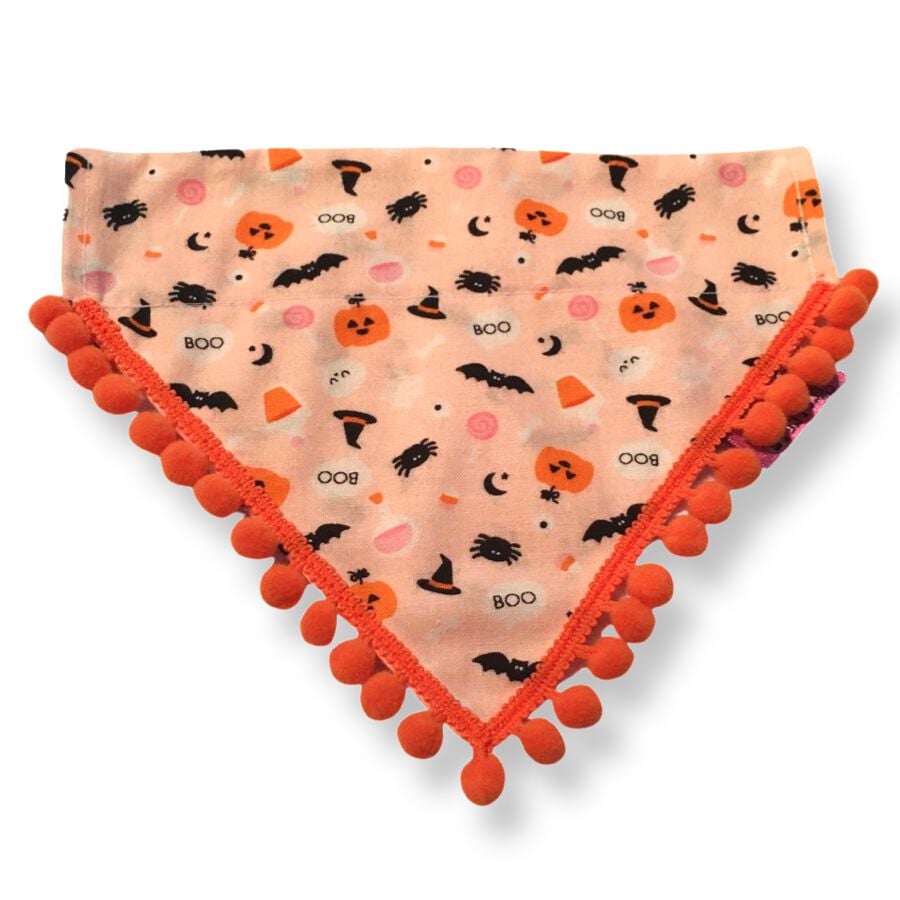 Puppies &amp; Pom Poms Bandana Calabaza Feliz Halloween con Pompones para Perros thumbnail