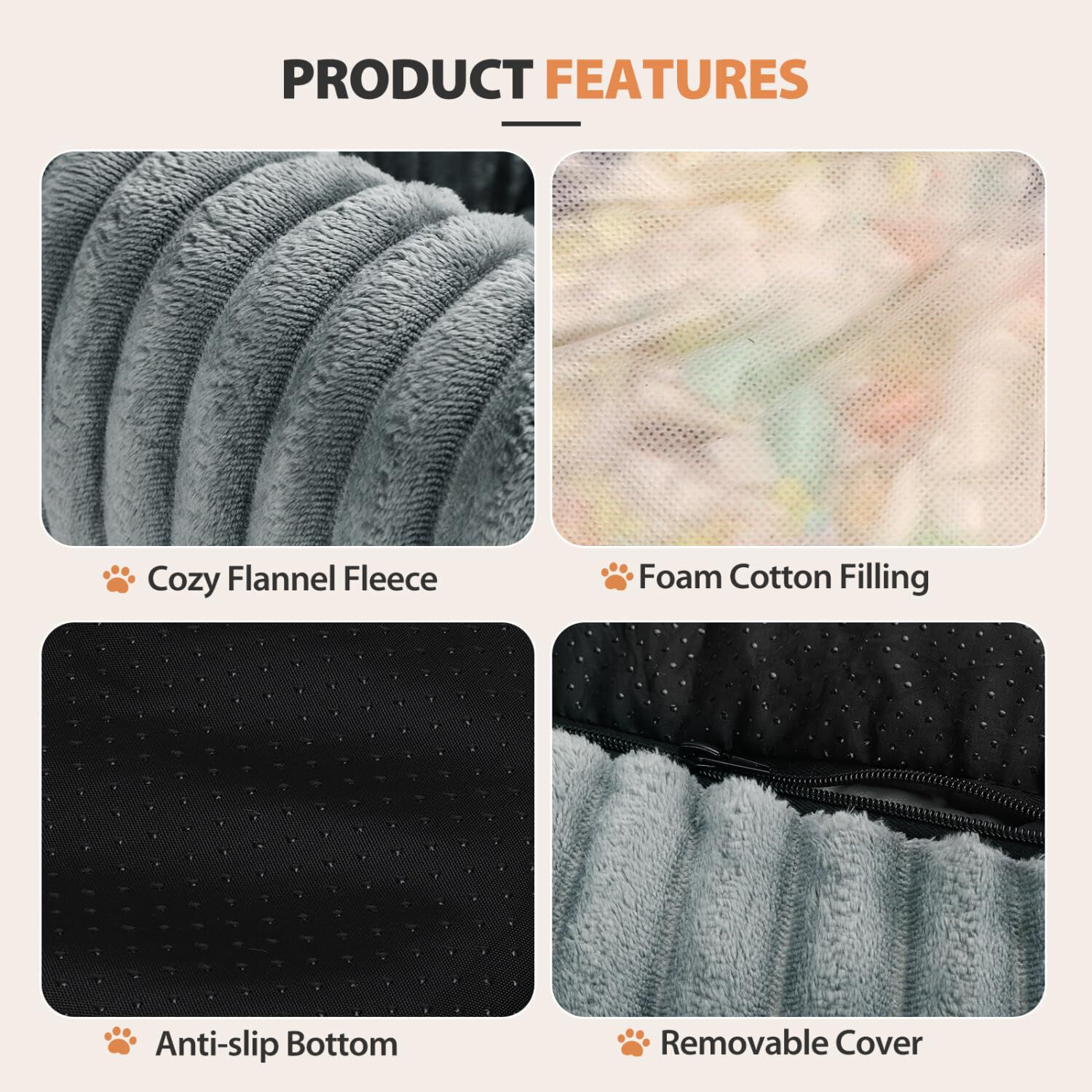 Nobleza Cama para Perro Peque&ntilde;o, Cama de Perro Lavable, 85x75x20cm para Perros con Suave Relleno de Esponja, Fondo Antideslizante, Funda Extra&iacute;ble, Gris, , large Imagen numero 4