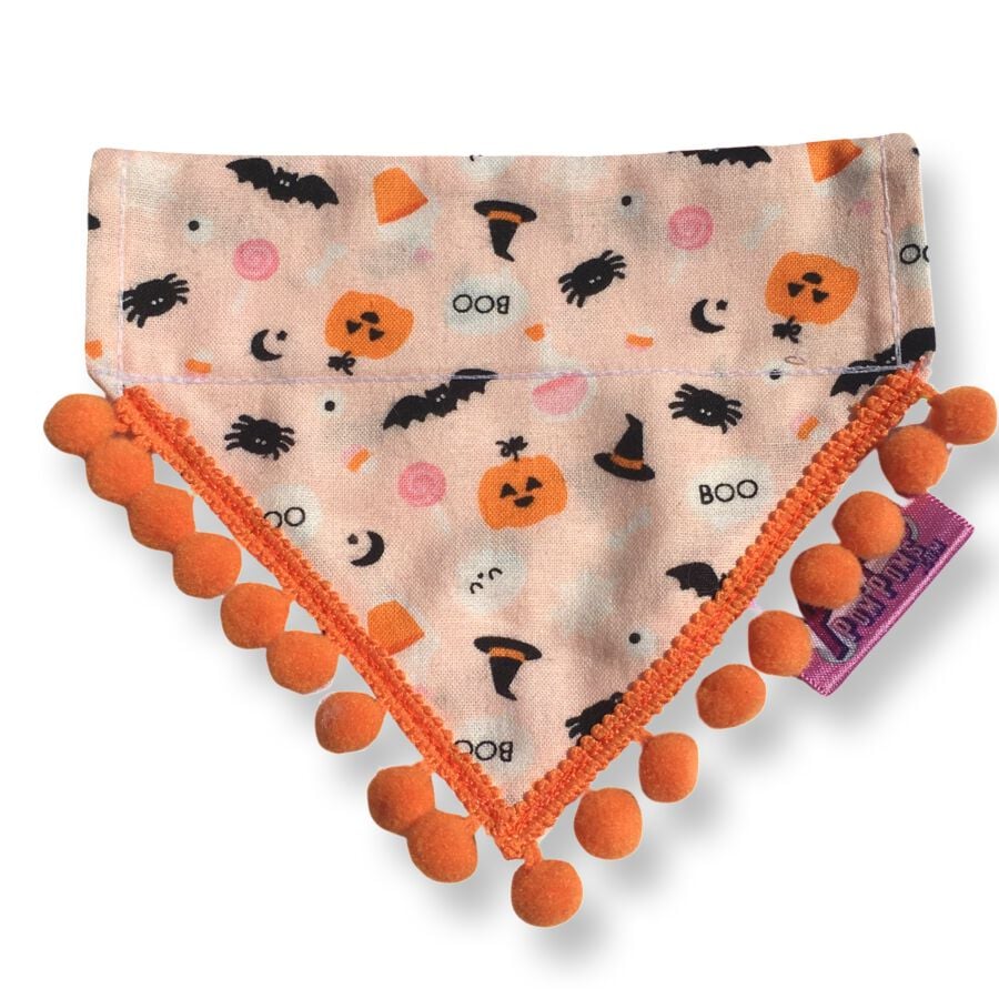Puppies & Pom Poms Bandana Calabaza Feliz Halloween con Pompones para Perros