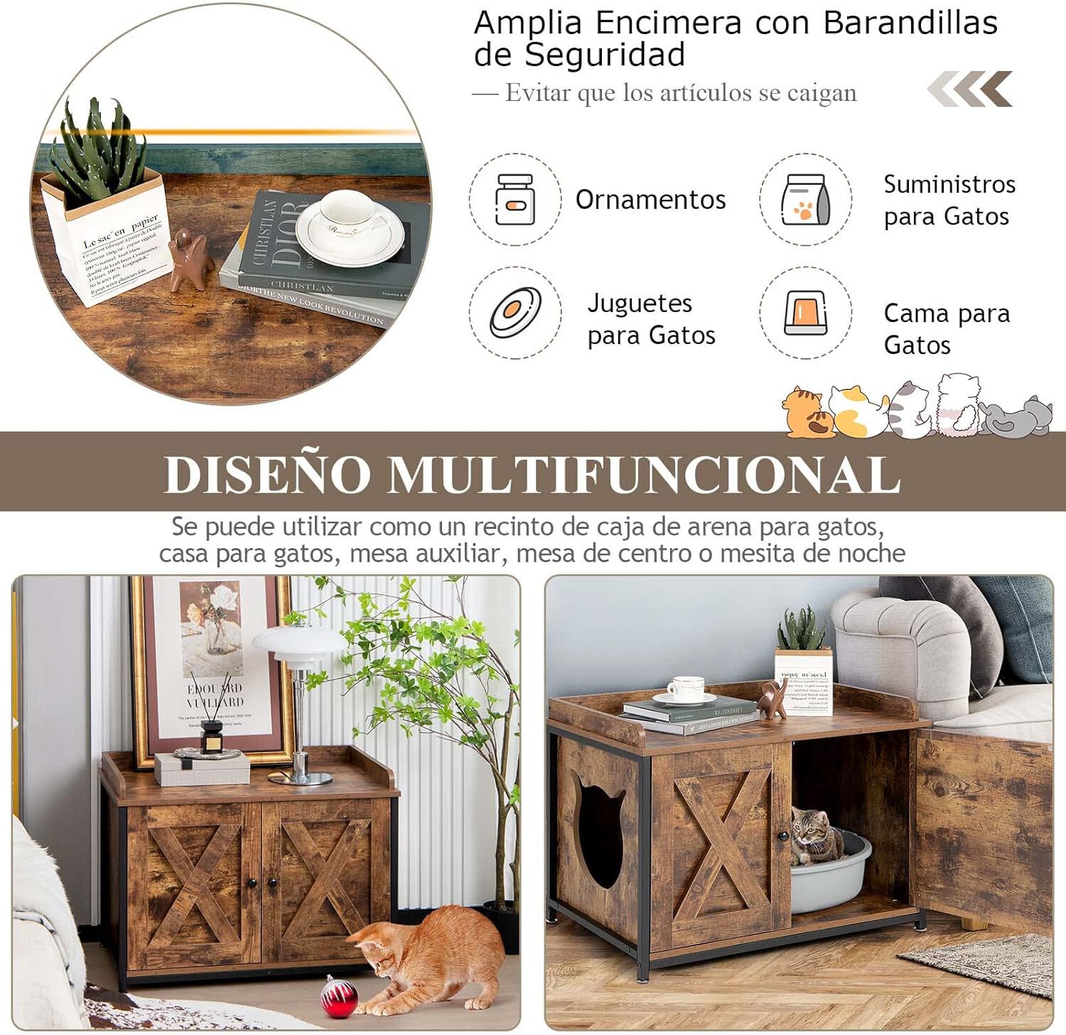 COSTWAY Cajón de Arena madera con Puertas Dobles para Gatos thumbnail