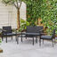 Outsunny Conjunto Muebles de Ratán PE de 4 Piezas con Cojines 2 Sillones 1 Sofá Doble y Mesa de Centro para Jardín Terraza Patio Negro y Gris, , large indicador imagen numero 2