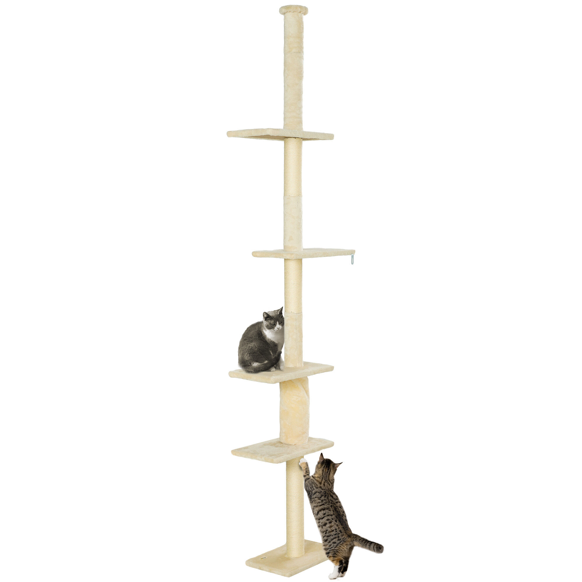 PawHut &Aacute;rbol para Gatos de Suelo a Techo 225-275 cm &Aacute;rbol Rascador para Gatos Torre para Gatos con M&uacute;ltiples Plataformas Sistema de Antivuelco Crema, , large Imagen numero 1