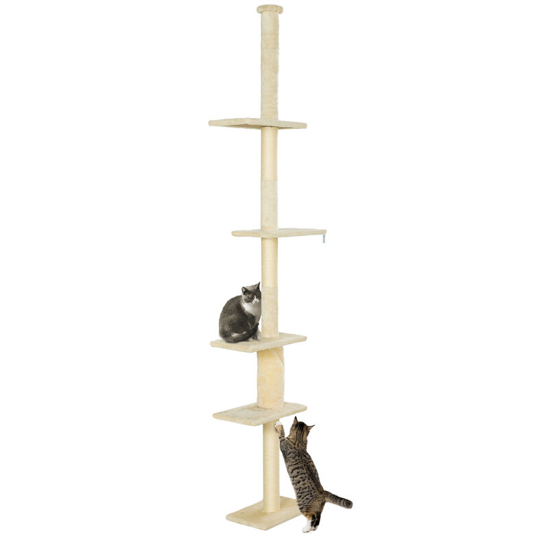 PawHut Árbol Rascador con Múltiples Plataformas Sistema de Antivuelco Crema para gatos thumbnail