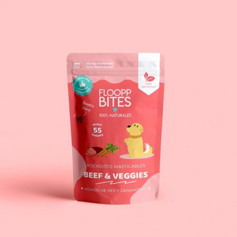 FlooppBITES soft snacks naturales sabor beef & veggies y go veggie para perros, , large image number null