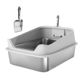 PawHut Arenero Acero Inoxidable Gris para gatos