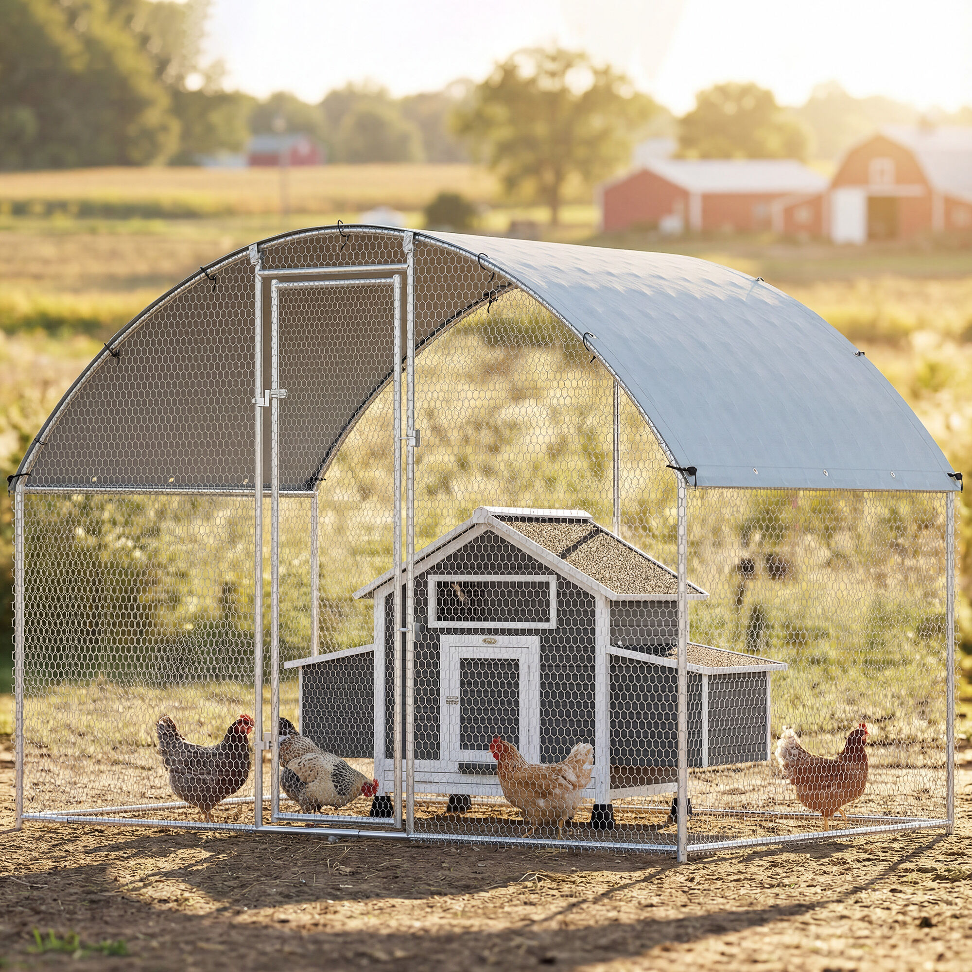 PawHut Gallinero para Exterior Grande, 2,8x5,1x1,9 m, 14,2 m&sup2;, Gallinero de Acero Galvanizado con Cubierta de Tela Oxford, Anti-UV e Impermeable, Puerta y Pestillos, Jaula para 15-24 Gallinas, Plata, , large Imagen numero 7