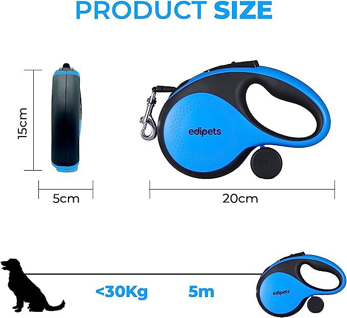 Edipets correa extensible con sistema de frenado azul para perros, , large Imagen numero 3