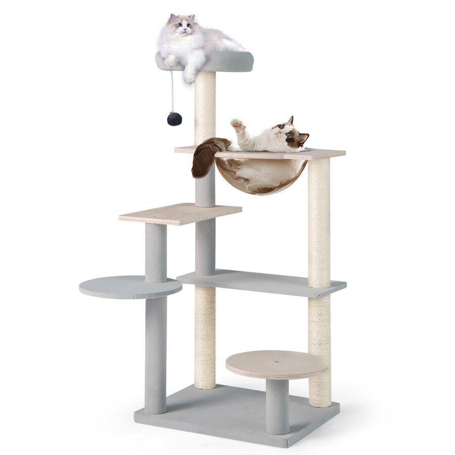 COSTWAY &Aacute;rbol de Gato Moderno, Torre de Gato Multinivel de 113 cm con Perchero Acolchado Desmontable, Postes de Rascado de Sisal, Plataformas de Salto, Pelota Colgante, Centro de Actividades para Gatos, , large Imagen numero 2