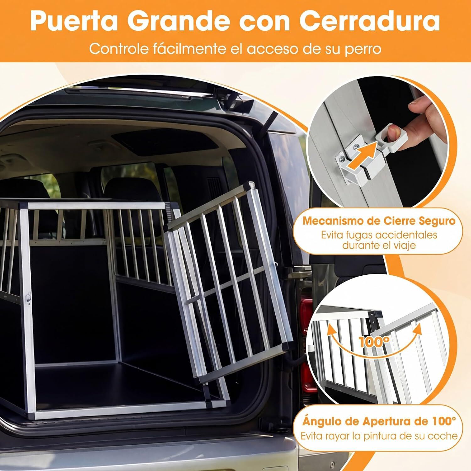 COSTWAY Transport&iacute;n para Perros y Gatos, Jaula para Perros de Aluminio con Cerradura y Separador, Transport&iacute;n de Viaje para Perros Peque&ntilde;os y Medianos, Resistente a Mordeduras (91x65x69,5 cm), , large Imagen numero 4